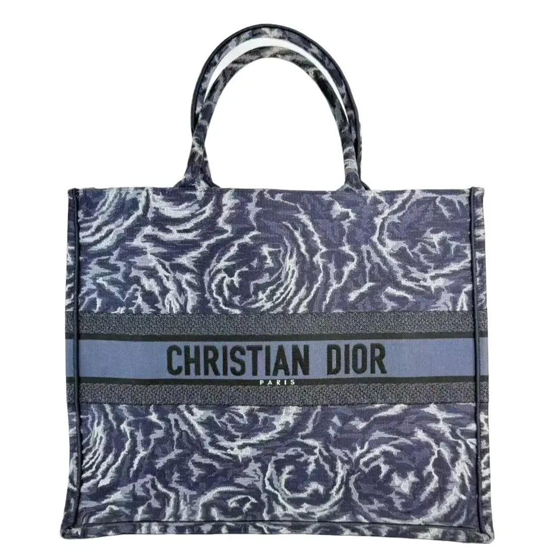 Pre-owned Dior Fabric Tote Bags Large Canvas Tote Bag Construction, Book Embroidered Design, Very Good Condition