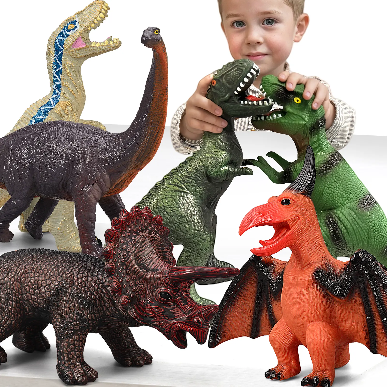 Unisex Kids' 6-Piece Jumbo Dinosaur Role Play Set - Action Figures, Prehistoric Creatures (Tyrannosaurus Rex, Pteranodon, Triceratops, Brachiosaurus, Giganotosaurus, Velociraptor Blue) - Educational Pretend Play Party Favor, Birthday Christmas Gift