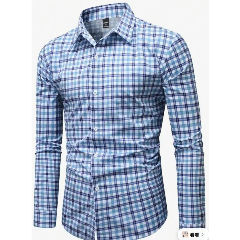 Men's Plaid Long Sleeve Dress Shirt Formal Gingham Slim Fit Button Down Shirts with Lightweight Casual Classic Birthday Fashion,back to school,back to school shopping,clothes for back to school