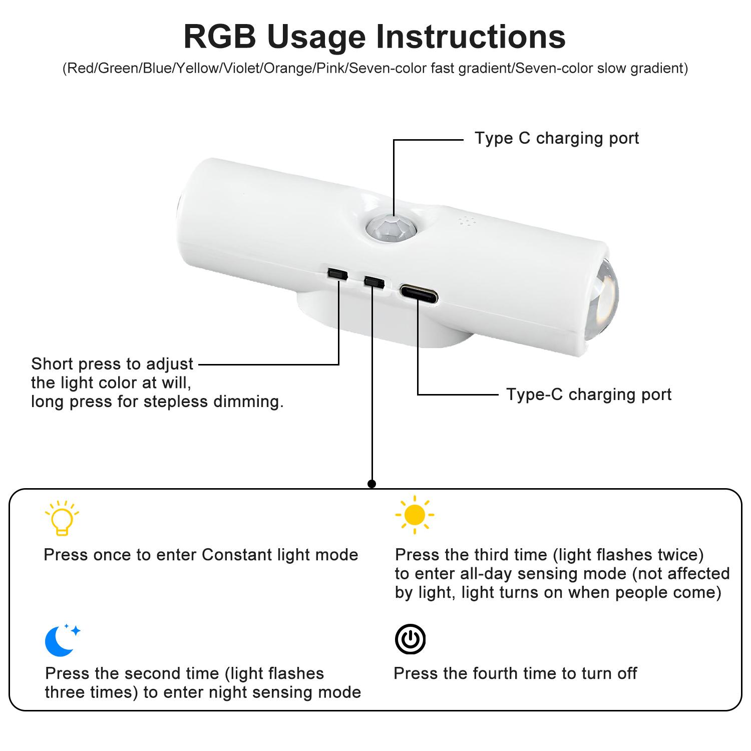 2Pcs Smart Rechargeable LED Night Light with Motion Sensor – RGB Gradient Ambient Lighting, Dimmable Wall Lamp, Magnetic & Stick-On Design, USB Convenient Charging, Long-Lasting Battery, Perfect for Halloween Decor, Bedroom, Stairs, Hallway & Entryway 2Pcs Smart Rechargeable LED Night Light with Motion Sensor – RGB Gradient Ambient Lighting, Dimmable Wall Lamp, Magnetic & Stick-On Design, USB Convenient Charging, Long-Lasting Battery, Perfect for Halloween Decor, Bedroom, Stairs, Hallway & Entryway