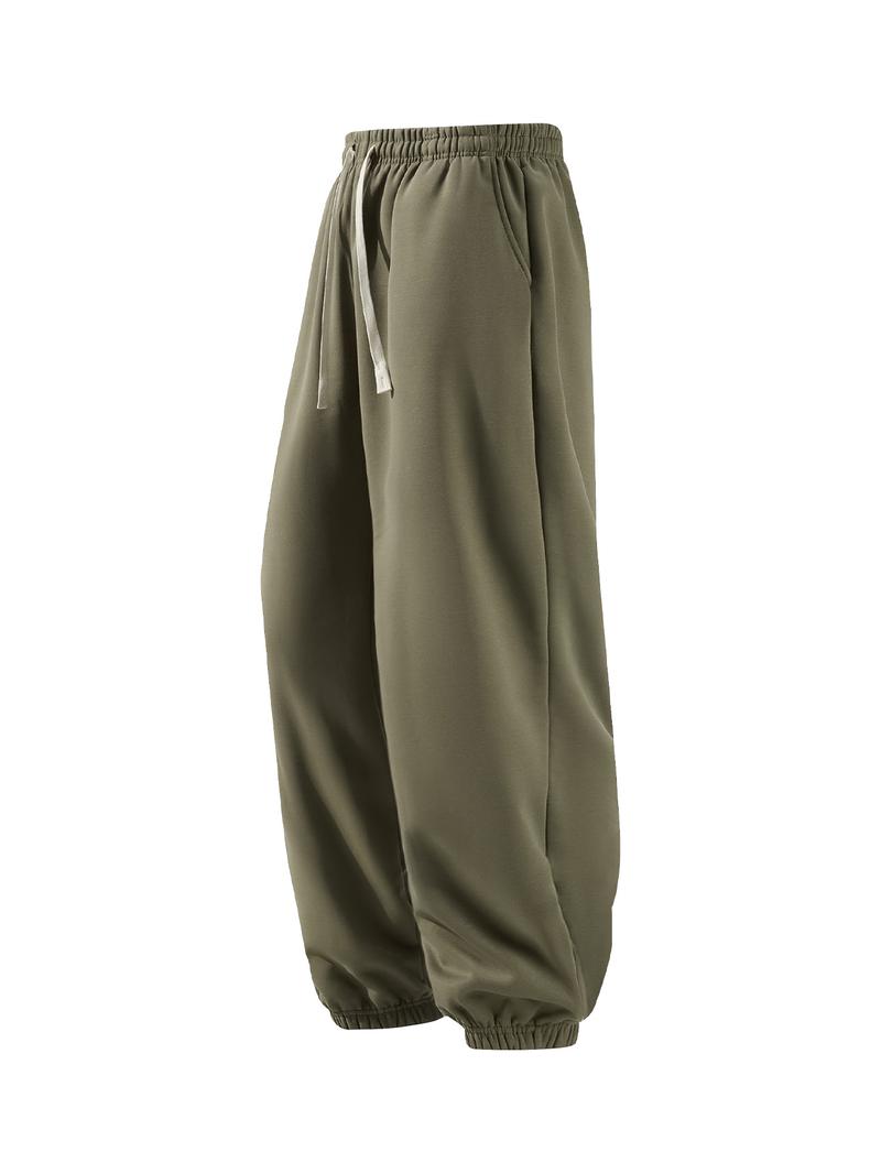 CCCMAI Men's Pocket Drawstring Winter Pants, Casual Regular Fit Plain Thermal Lined Trousers, Men's Bottoms for Winter Menswear