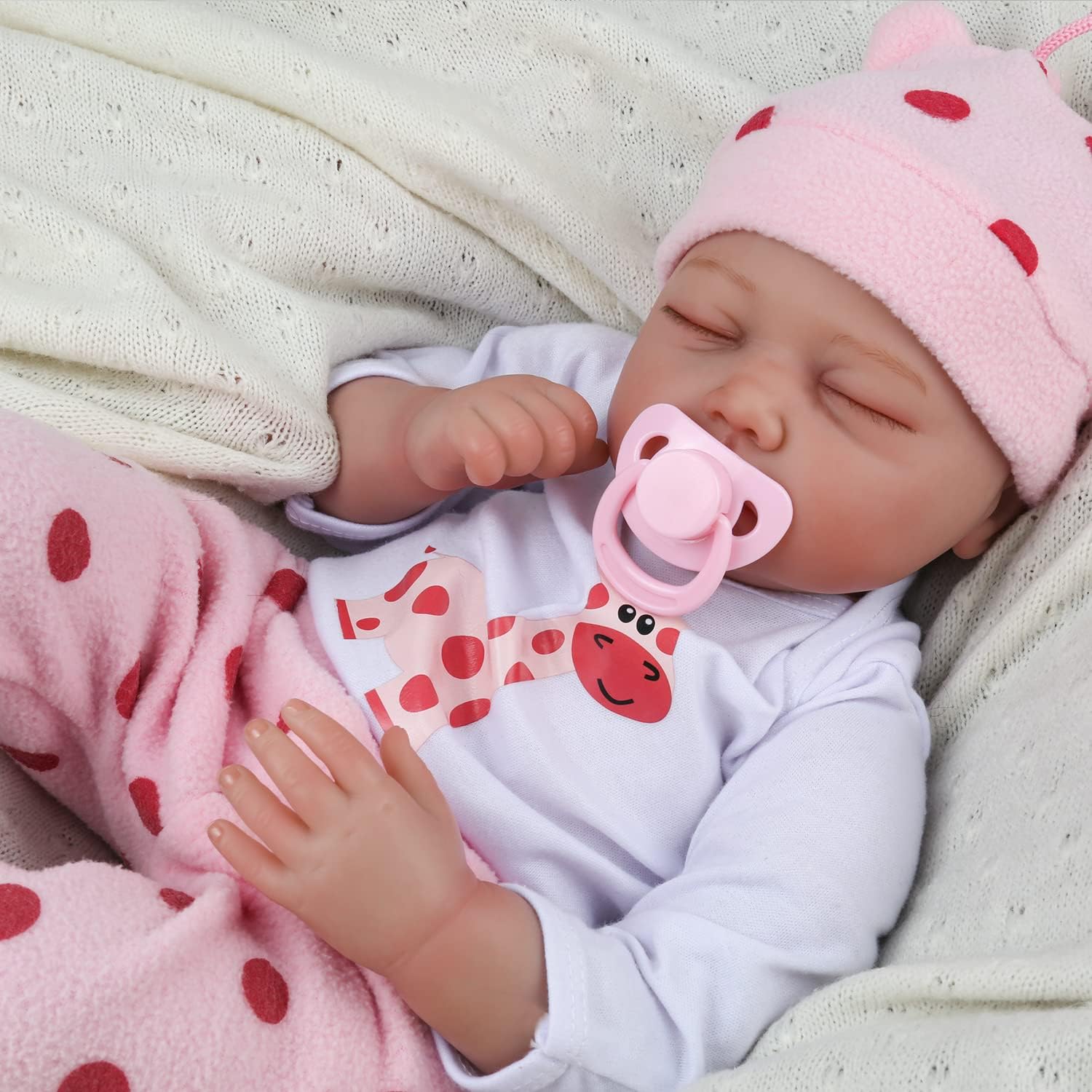 20 Inches Silicone Reborn Doll Girl Sleeping with Closed Eyes Hand-Painted Realistic Baby Doll for Collection Festival Birthday Halloween Perfect Christmas Gift for Kids Aged 3+