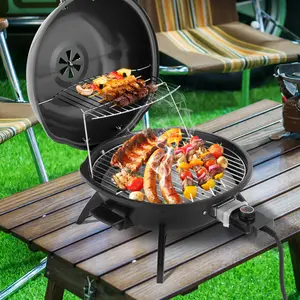 Electric Countertop BBQ Grill, Portable Double Layer Indoor/Outdoor Electric Grill for Indoor & Outdoor Use, 1600W, Black, Summer Vibes