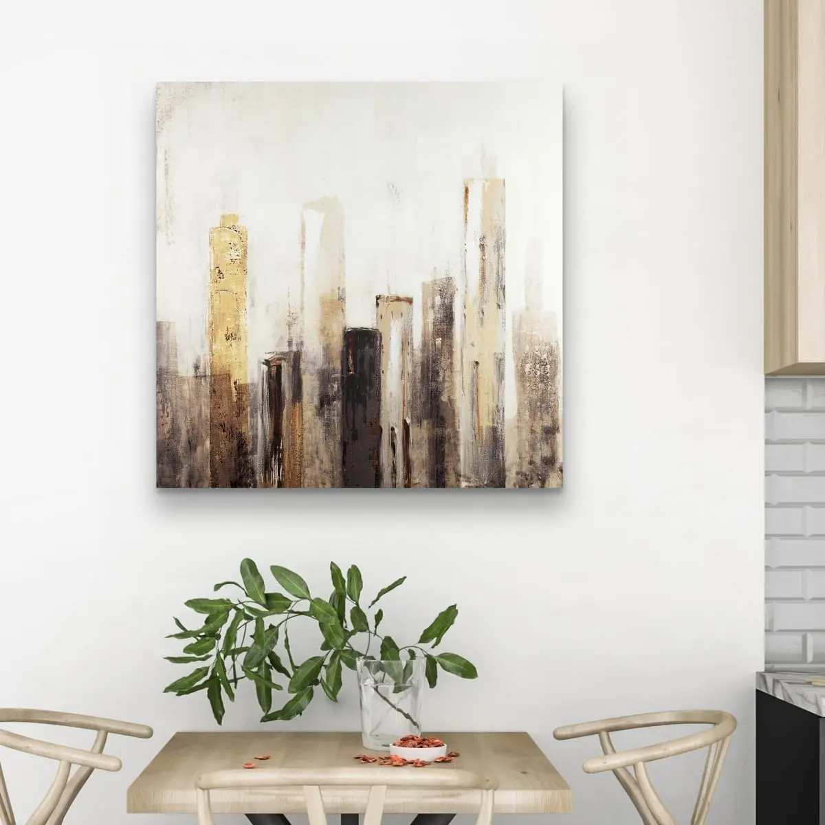 32x32 in. Decorative 360-Stand Earthy Tones Cityscape Canvas Art Print - Durable Industrial Bedroom Wall Hanging, Architecture Accent Wall Decor, Soothing Natural Warmth Home Inspo Supply Poster