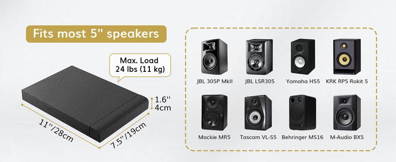 TONOR Isolation Pads for Speakers, Studio Monitor Acoustics Foam, High-Density Soundproofing Panels, Adjustable Angle, Prevents Vibrations, Pack of 2