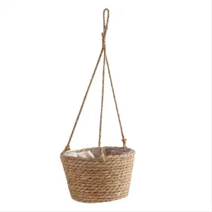 Garden Hanging Planter Macrame Plant Storage Basket Jute Rope Woven Indoor Outdoor Flower Pot Holder Primary Color L