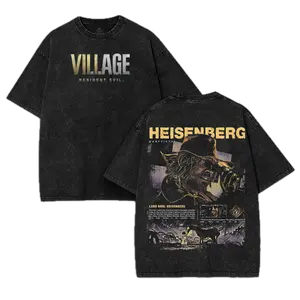 Resident Evil VIII - Heisenberg Washed Tshirt, Village Graphic Tee, gamer Tee, Cotton Menswear Casual Classic graphic  tees Streetwear Fabric Soft Top Collar