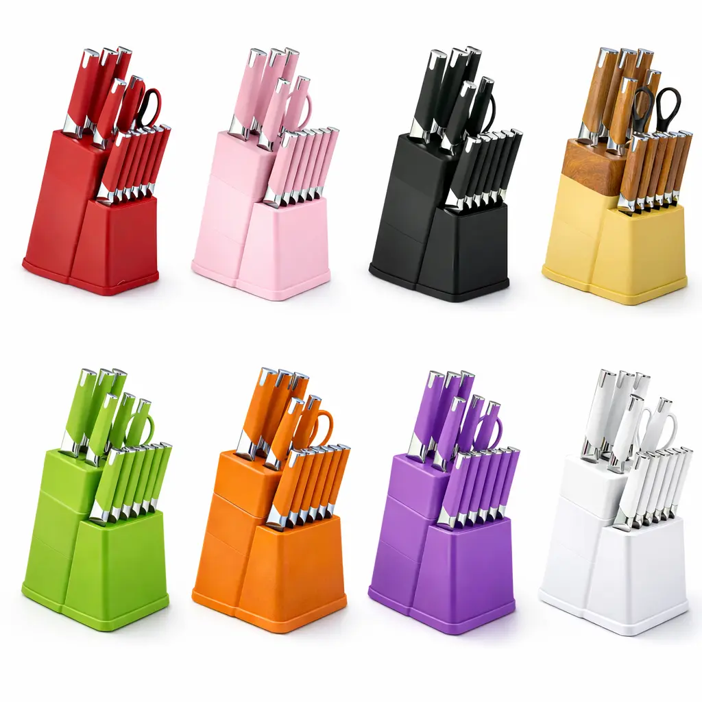 13-Piece Colorful Kitchen Knife Set with Block, Stainless Steel Knife Block Set with Chef, Bread, Utility, Paring & Steak Knives, Kitchen Shears