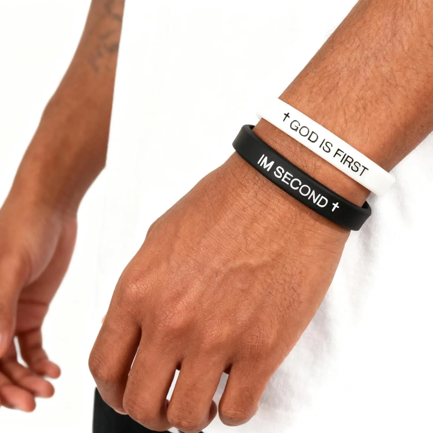 2Pcs GOD IS FIRST BRACELET, GOD IS FIRST SECOND Bracelets, Christian Rubber Bracelets Inspirational Engraved Bible Verses Cross Silicone Bracelet for Men Women