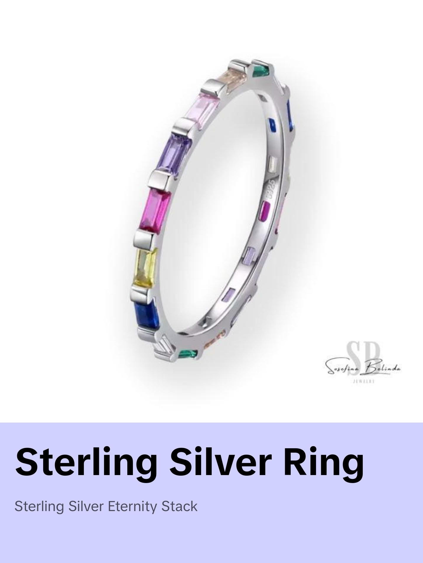 Jeweled Rectangles Sterling Silver Eternity Stacking Ring
