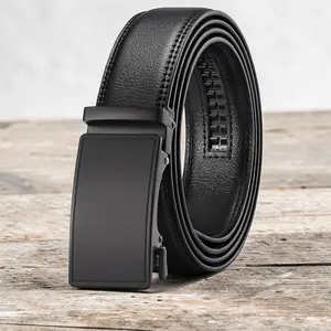 Mens Belt Leather Ratchet Belt for Men Dress and Casual with Adjustable Black Buckle Trim to Fit