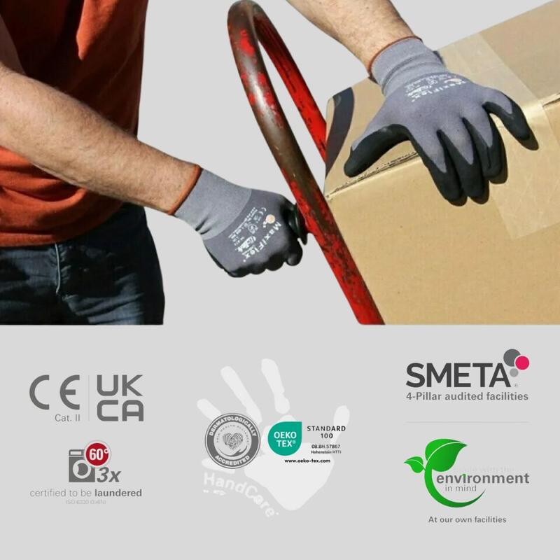 MaxiFlex Work Gloves Ultimate Men's Gray Nitrile Coated 12-Pack with Excellent Grip, Durable for Precision Outdoor Tasks, Machine Washable Construction Gear Safety