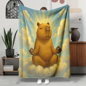 Meditating Capybara Throw Blanket Soft Plush Fleece Cozy High-Density Flannel Material for Couch Bed Home Decor Gift