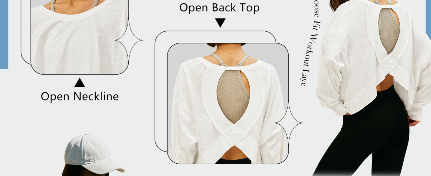 Molitree Women's Open Back Workout Top Long Sleeve Athletic Shirts Casual Crop Running Tee Y2k Yoga Fitted Cotton Spandex Blend Comfortable Fit