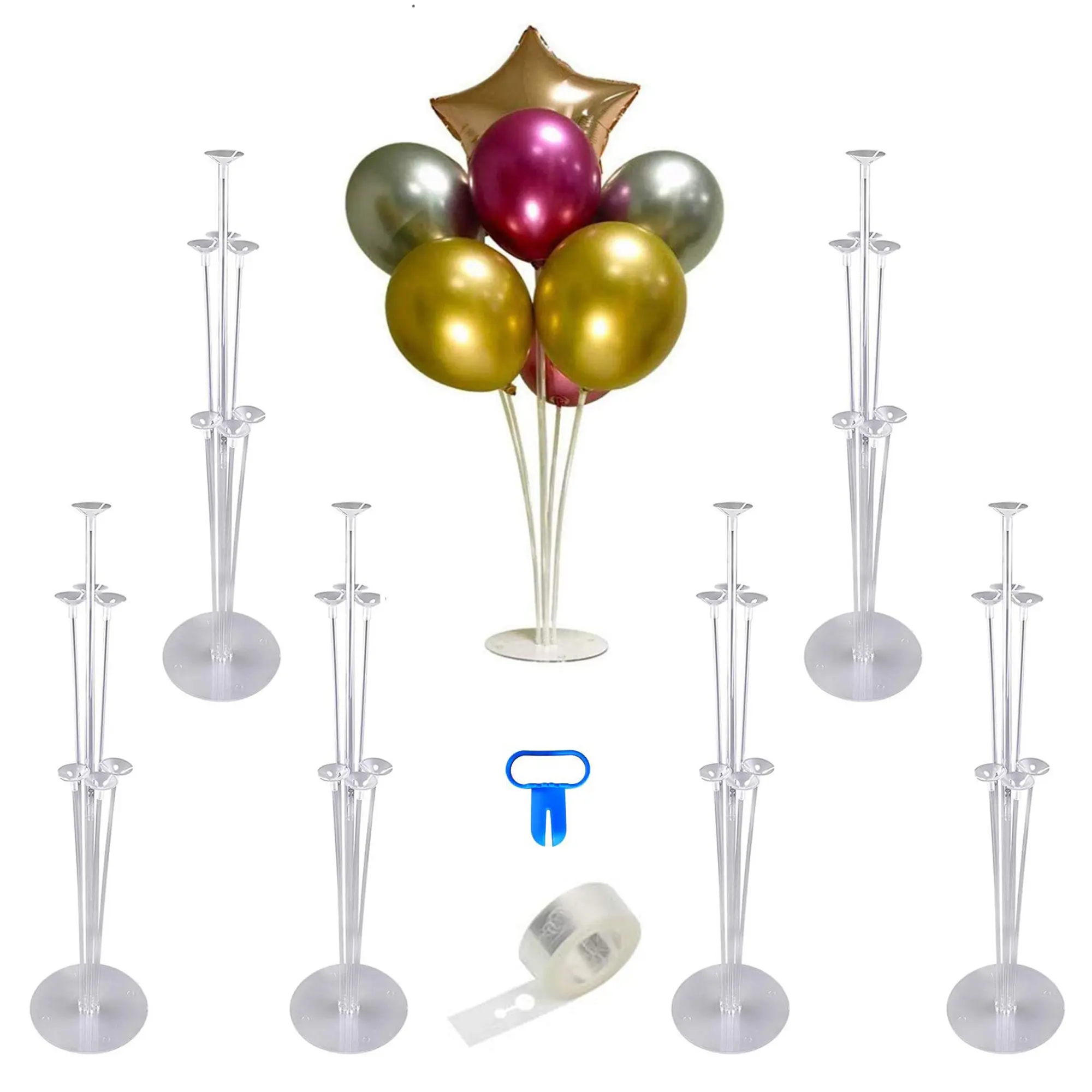 Sanlowlee 6 Sets Balloon Stand Kit, Table Balloon Stand Holder, Reusable Centerpiece with Base for Birthday Decorations, Party Birthday Colorful