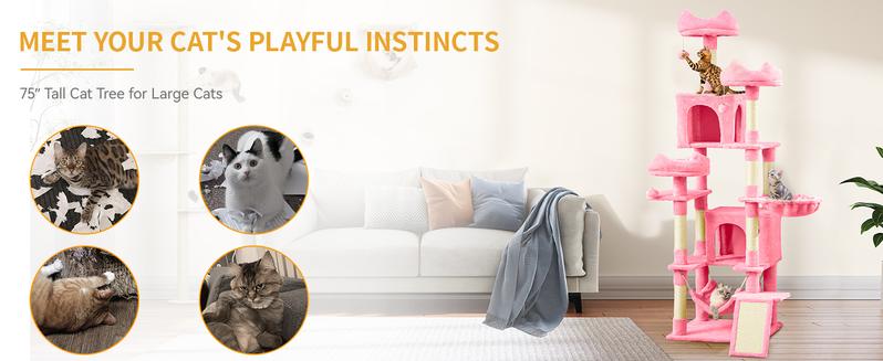 Yitahome Tall Cat Tree for Indoor Cats, Multi-Level Cat Tower with Cat Condos, Top Perches, Cozy Basket,Hammocks, Large Pet Activity Structure