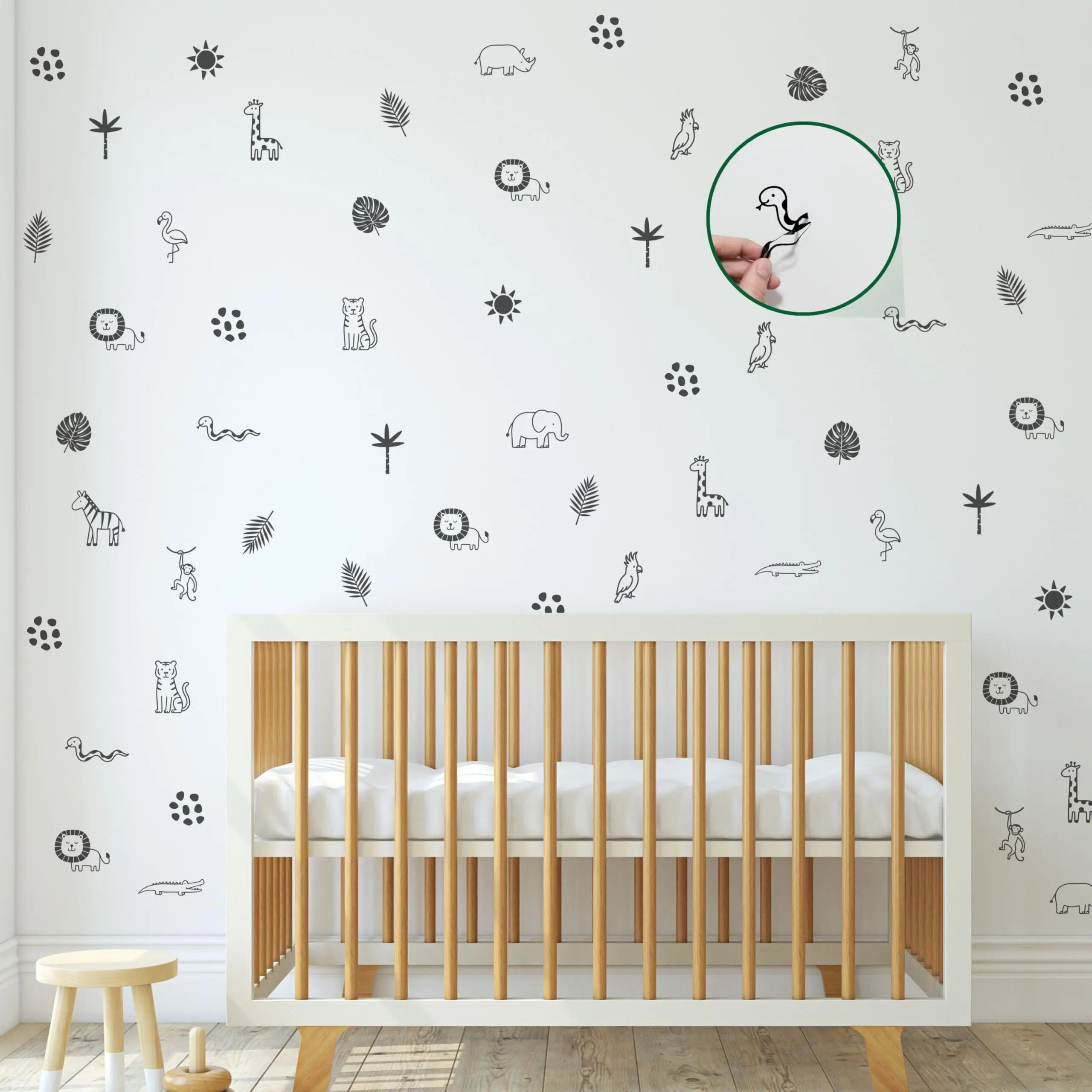 Safari Nursery Decor Decals – Minimalist Animal Wall Stickers for Baby & Kids Rooms – Ideal for Calm Montessori-Inspired Spaces – Easy & Removable for Nursery Makeovers