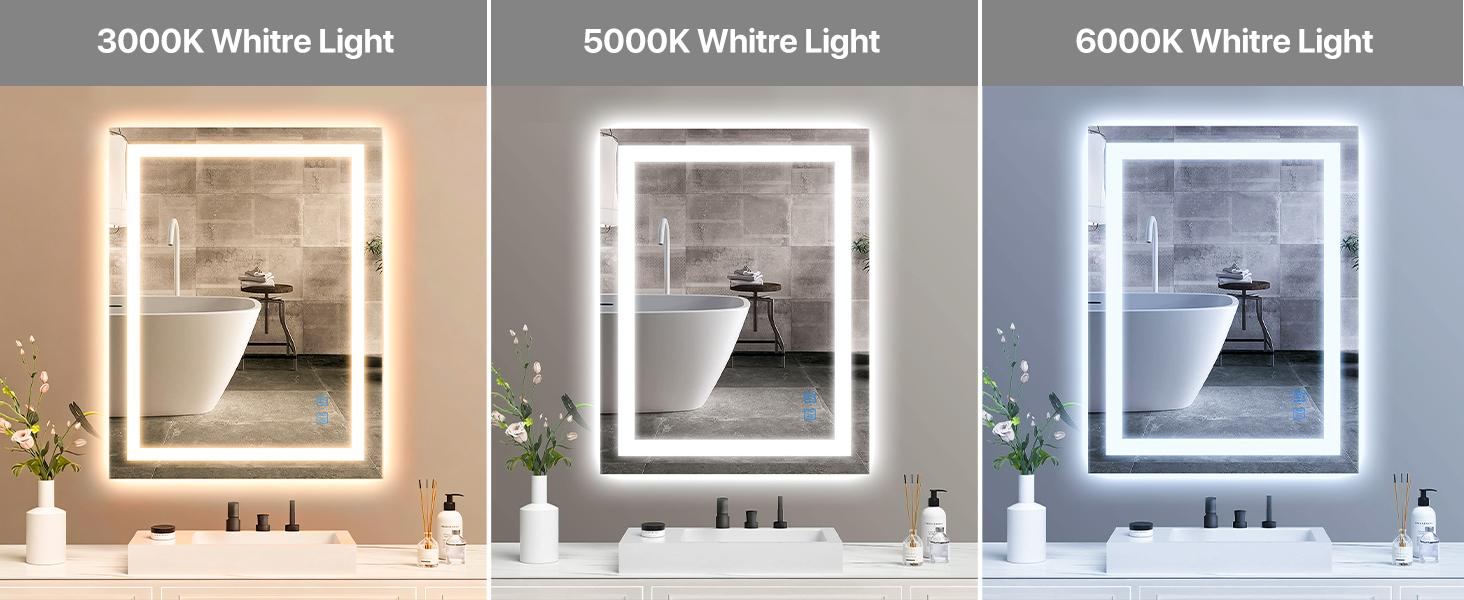 GLITGATE LED Bathroom Mirror, LED Wall Mirror, Polished Glass Finish, 3 Color Modes Dimmable, CRI90+, Anti-Fog, Memory Function, Wall Mounted (Horizontal/Vertical), Perfect for Washing, Shaving, and Makeup.