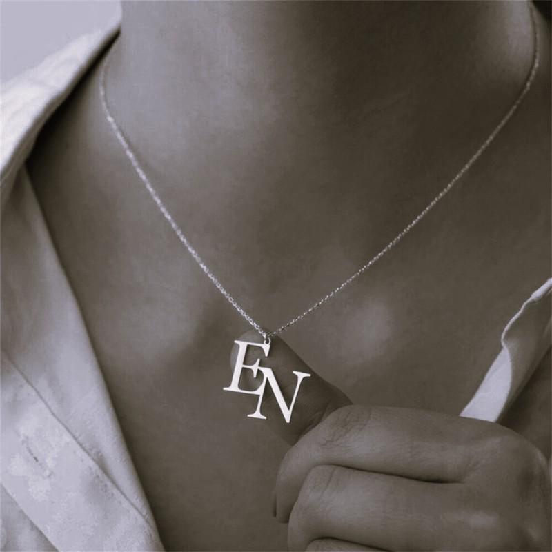 Customized Two Initials Necklace Stainless Steel Personalized Necklace Gift for Men and Women Couples