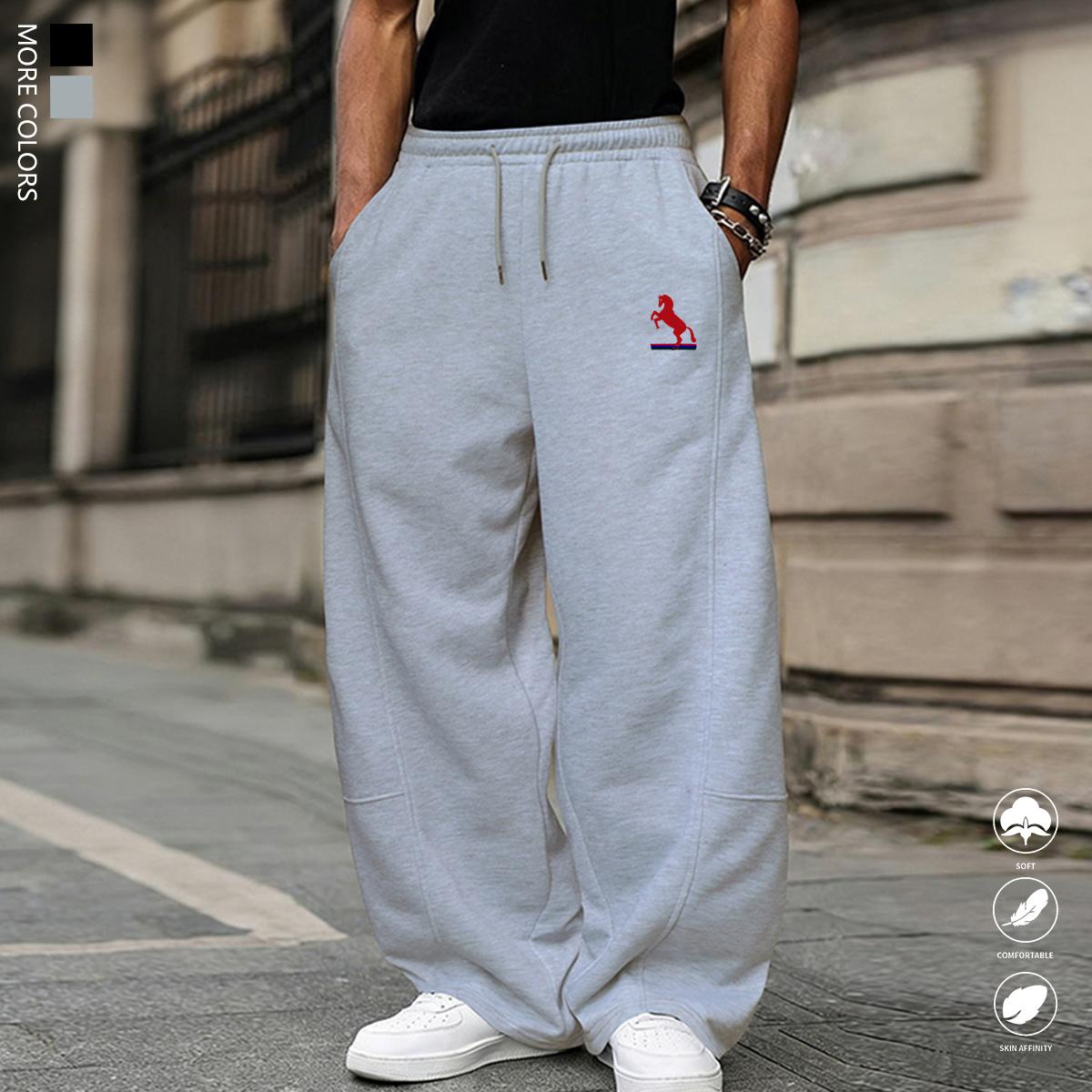 Four seasons sports style loose casual knitted trousers, drawstring waist design, a variety of colors, men's sports pants solid color daily bottoms, suitable for gifts for outdoor activities