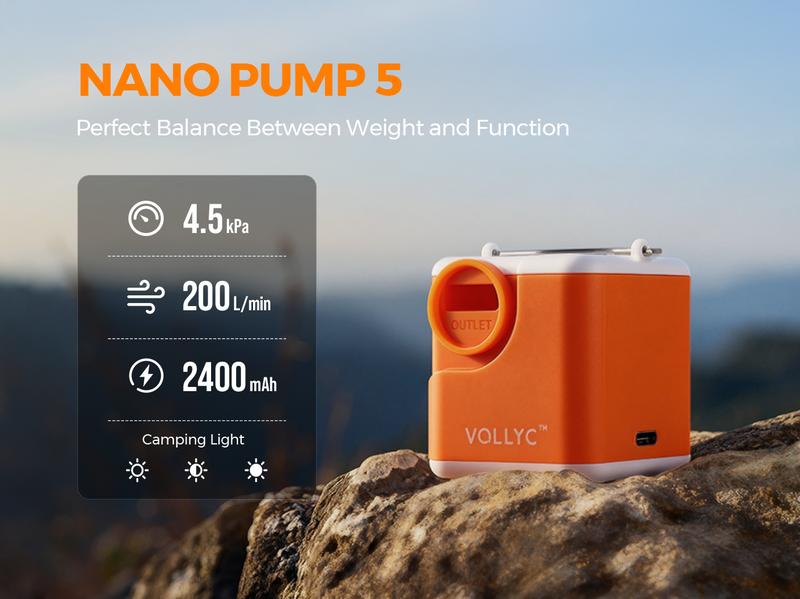 VOLLYC 4.5kPa Portable Air Pump for Inflatables, Ultra Powerful Mini Air Mattress Pump with Light, 2400mAh Electric Camping Air Pump Camping Gear for Pool Float,Air Mattress,Vacuum Storage Bags