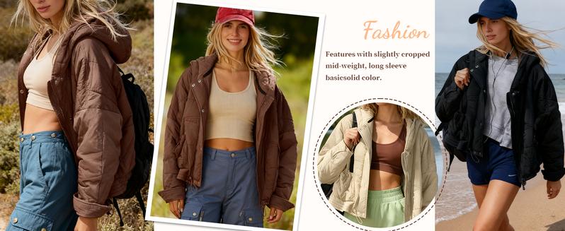 UANEO Women's Oversized Quilted Puffer Jacket Hooded Long Sleeve Lightweight Warm Coat With Pockets