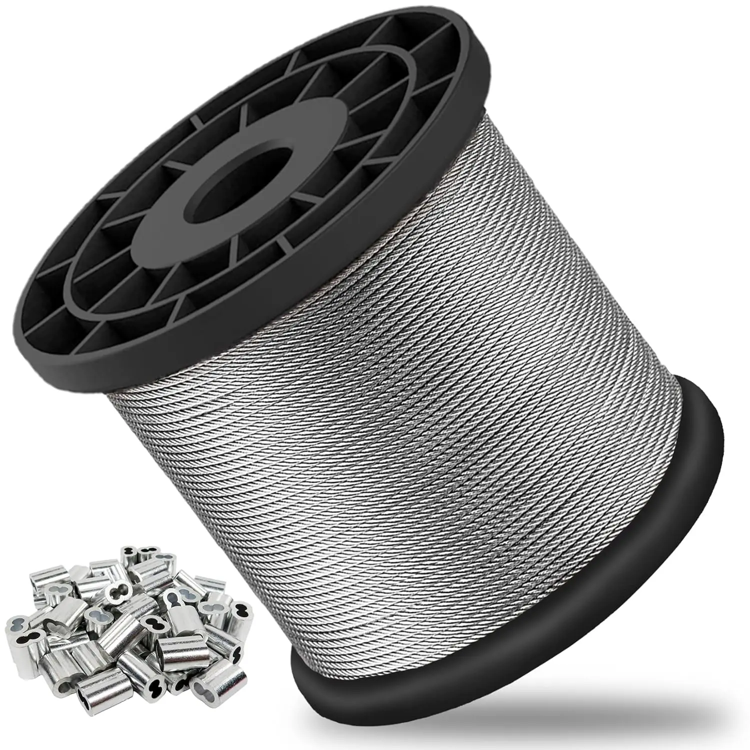 1/32 316 Stainless Steel 7x7 Strand Aircraft Cable Wire Rope with Crimp Sleeves, 368lbs Breaking Strength, 400/200/100FT, for Garden Trellis, Clothesline