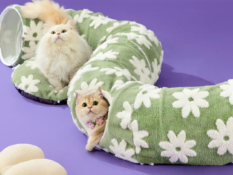 Lesure Cat Tunnel Bed for Indoor Cats - Warm&Cozy Cute Cat Donut Tunnel with Washable Circle Cushion, Valentine’s Day, Round Pet Play Tunnel Toy for Kitten/Puppy/Rabbit, Peekaboo Cave Toy, Cool Cat Stuff, Perfect for Autumn & Winter Calming