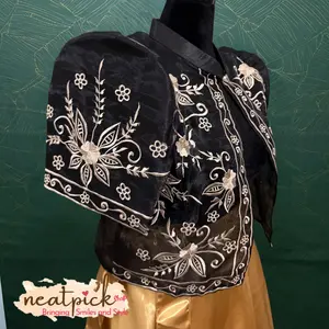 Black Modern Filipiniana Classic Bolero Design Piña Organza Mestiza Sleeves Filipino formal wear
