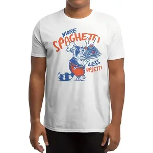 White Retro Raccoon Chef Spaghetti Graphic Tee - Funny Food Pun Print Apparel | Ideal for Daily Casual & Food Lover Hangouts