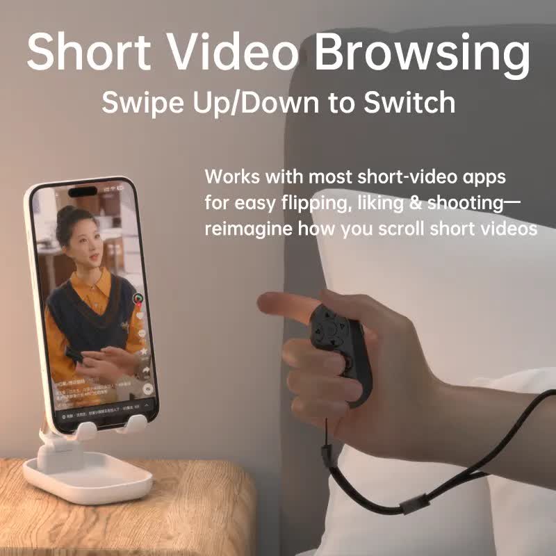 Wireless Bluetooth Remote for TikTok, Page Scrolling, & Camera Shutter | Hands-Free iPhone & Android Controller