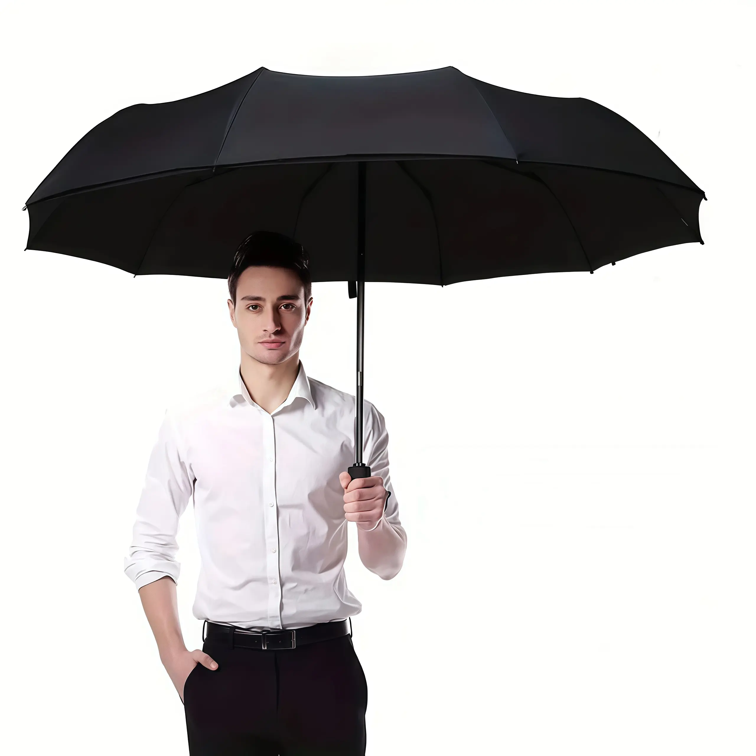 Wind Resistant Umbrella, 12 Rib Large Portable Foldable Umbrella, Manual Lightweight Outdoor Travel Umbrella for Business Golf Hiking, Minimalist Daily Rain for Men & Women