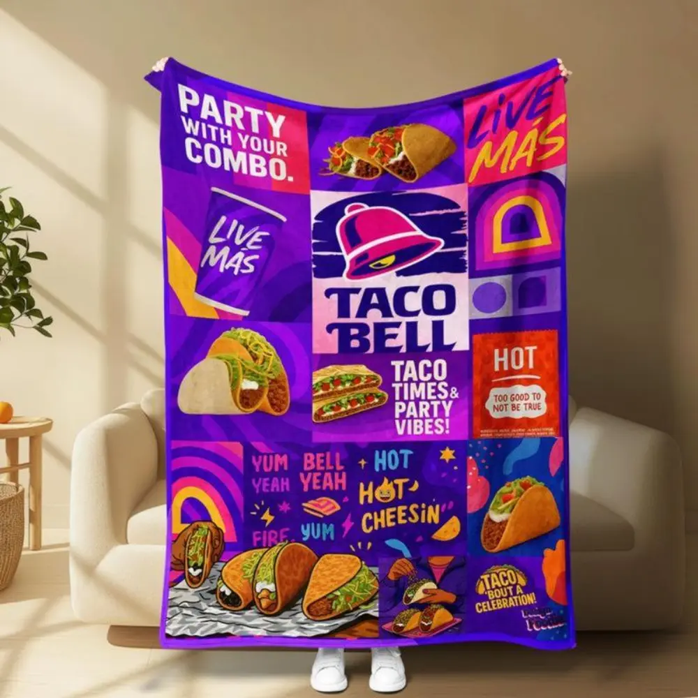 DreamyDwell Textiles Flannel Throw Blanket - Taco Bell Party-Style Blanket with Vibrant Mexican Food Print, Soft Lightweight Fabric, Durable for Daily Use, Ideal for Bedroom & Travel, Fun Gift for Taco Lovers, Soft Lightweight Blanket