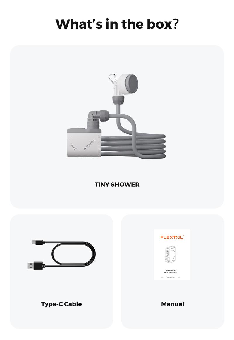 FLEXTAIL TINY Shower Ultralight Rechargeable Instant Outdoor Camping Shower Waterproof 3-Step Assembly Setup Lightweight Dual Modes Hiking Essentials Travel Accessories