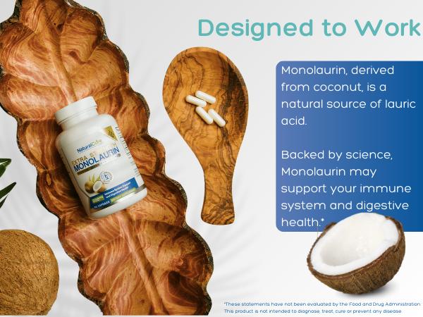 Monolaurin Extra Strength 800mg Per Serving, 100 Capsules -  Immune System Support & Digestive Health from Coconut