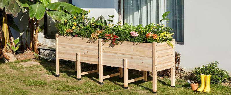 AMERLIFE Wooden Raised Garden Bed with Legs - 15 Inch Deep Elevated Planter Box Outdoors for Deep Rooted Plants, Ideal for Balcony, Patio, Easy Assembly