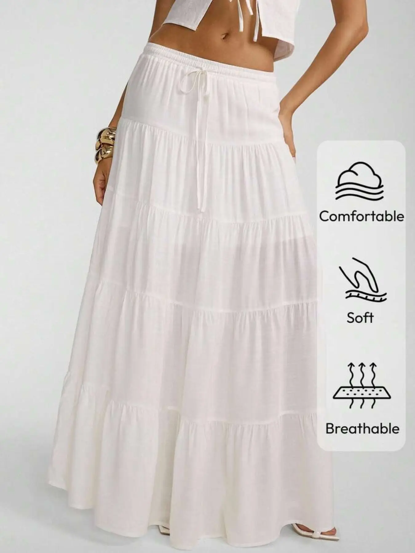 Women's New Spring Summer Plain Long Maxi Skirt, Flared Skirt Design, Elegant Casual Pleated A-Line Bohemian Style, Perfect for Graduation and Teacher, Elegant Fashion Skirt