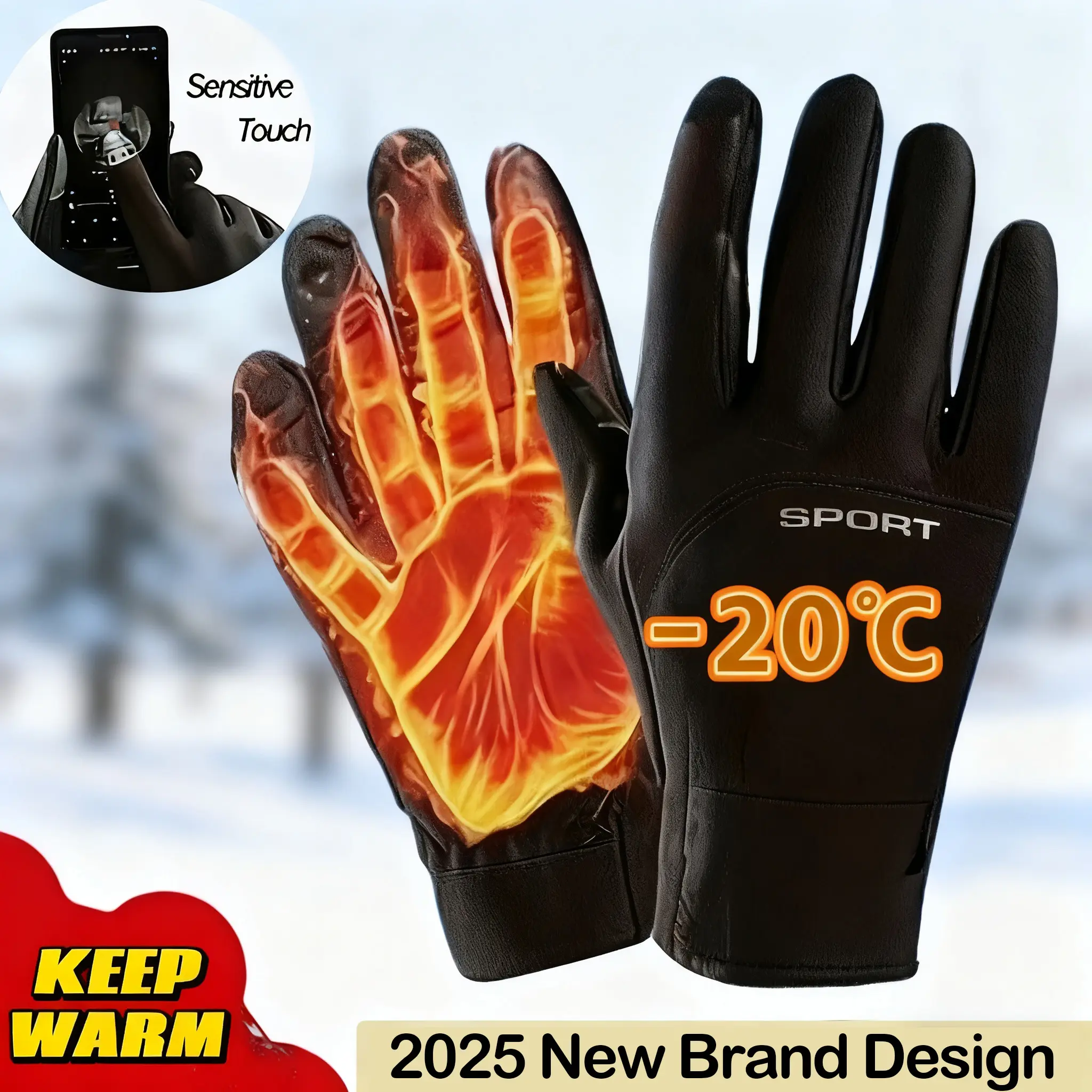 Winter universal cycling gloves, windproof, rainproof, breathable, touchscreen design, adjustable straps, suitable for cycling, running, rock climbing, skiing, motorcycles, and bicycles. Full-finger black gloves. thermal warm glove pride  gloves