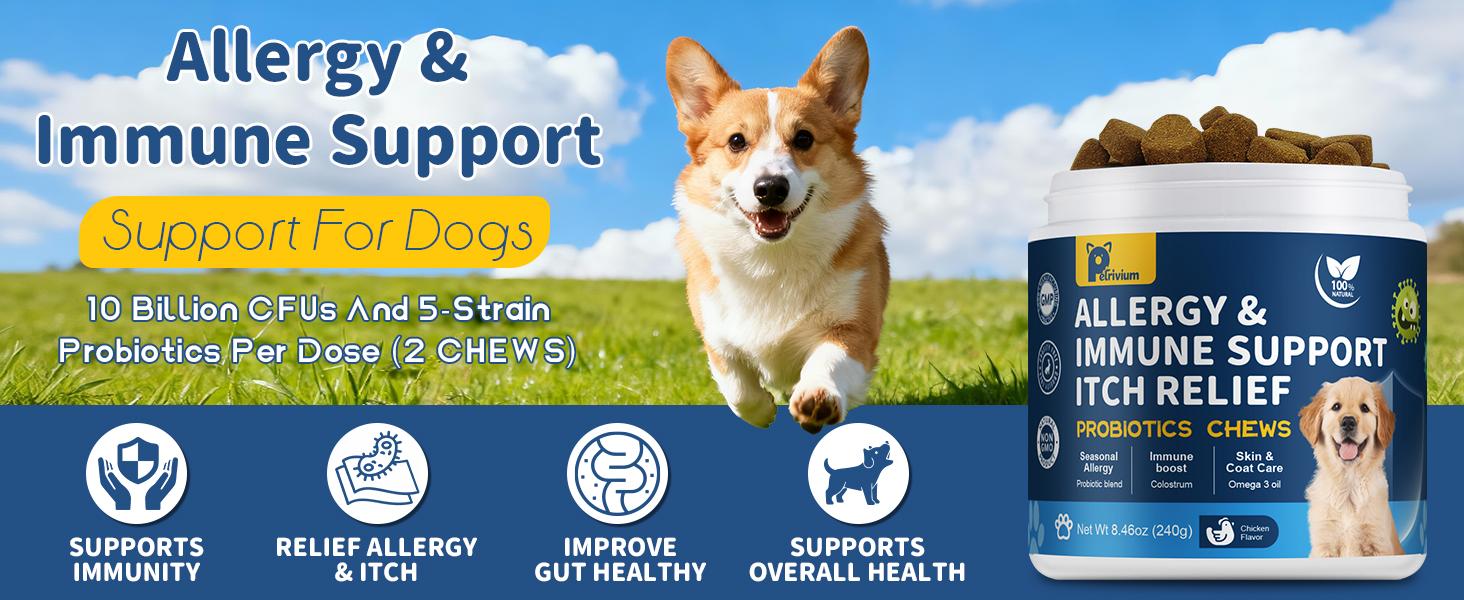 【Upgraded Formula】Petrivium Probiotic Chews for Dogs (All Ages, 24 Months Shelf Life) - 120ct Jumbo Size Chicken Flavor, Pumpkin-Infused Topper with Colostrum Fish Oil, Helps Ease Paw Licking, Supports Allergy Relief, Gut & Immune Health
