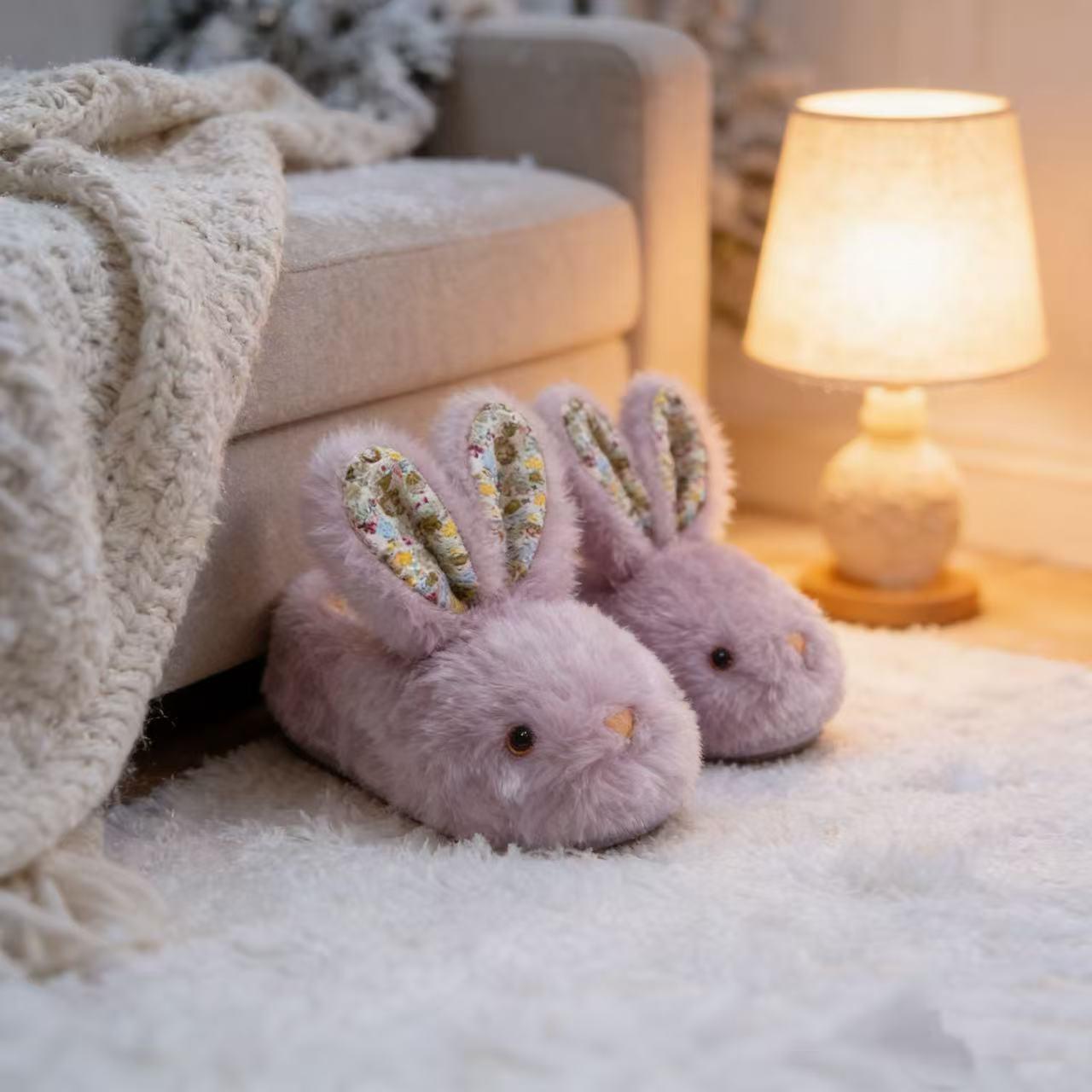 Lumubby Toddler Bunny Slippers for Girls and Boys Soft Plush Non-Slip Warm Winter Indoor Shoes with 3D Eyes and Ears Adorable Design