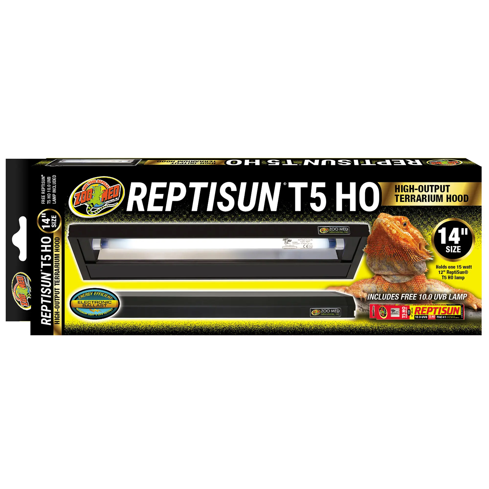 Zoo Med ReptiSun T5 HO Terrarium Hood with 10.0 Bulb, 14" L