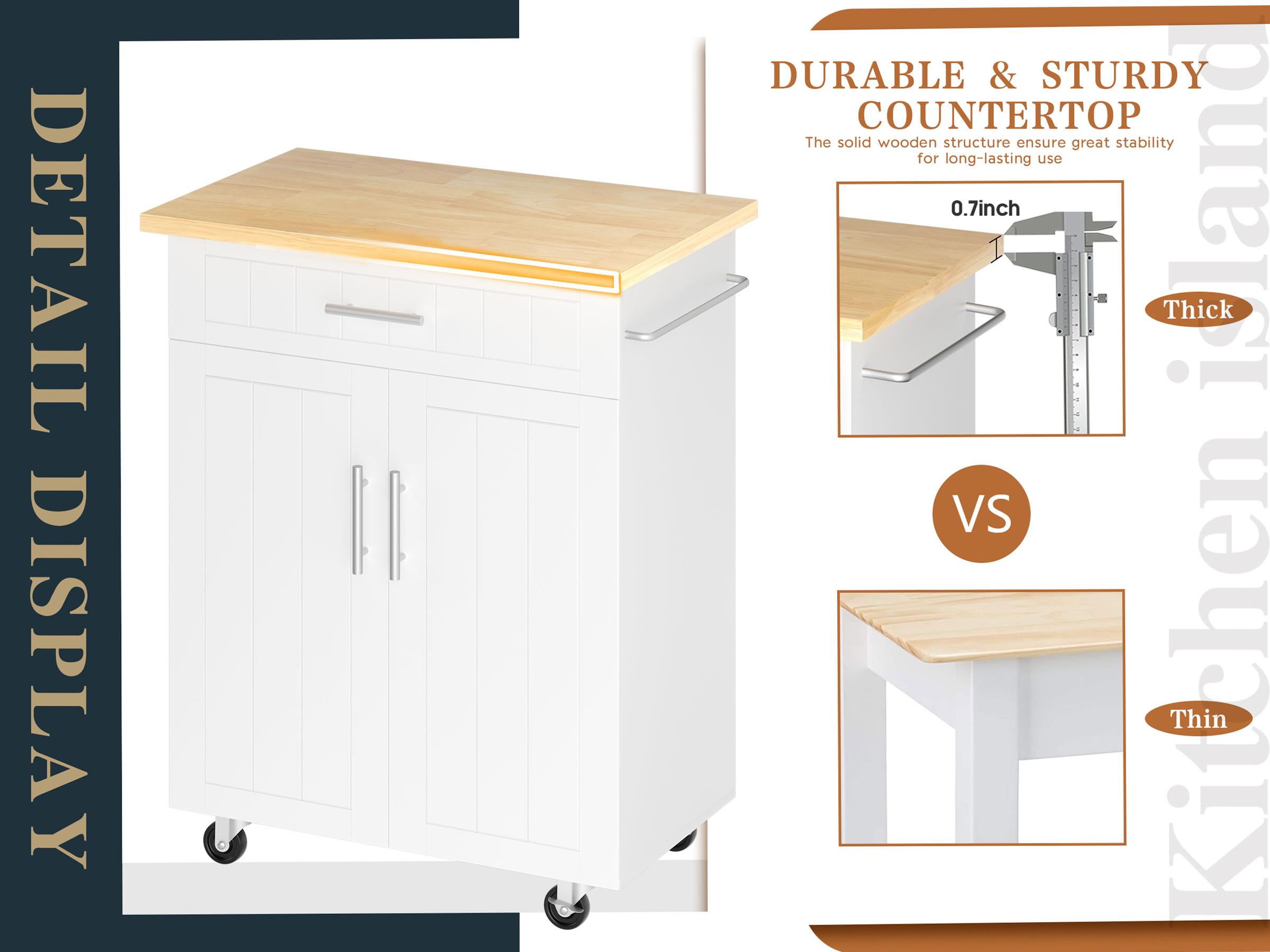 Walsunny 26'' Kitchen Island on Wheels with Storage Cabinet, Rolling Kitchen Cart with Drawer, Rack Towel, Microwave Cart for Kitchen, Black