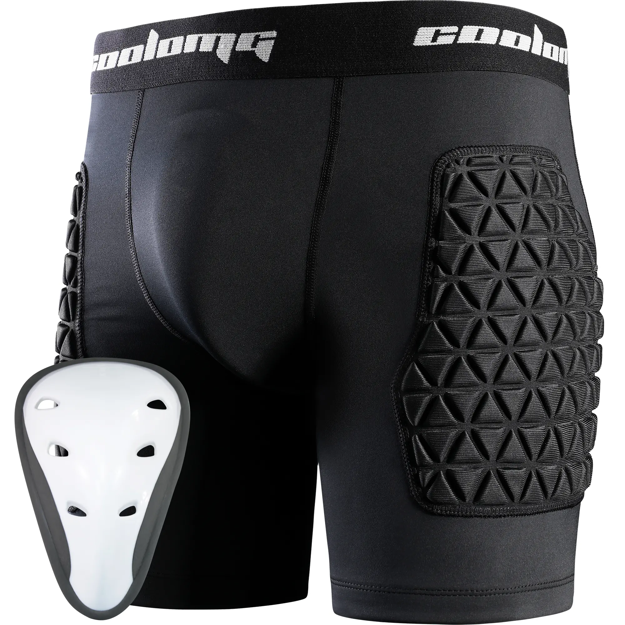 COOLOMG Male Youth Boys' Snug Fit Padded Shaping Sliding Shorts - Short Length Athletic Bottoms with Athletic Cup, Shock-Absorbent Polyester Blend, Elastic Waist, Cup Pockets, Soft Silicone Logo Stripes for Baseball/Softball
