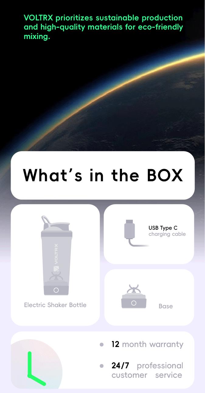 VOLTRX Protein Shaker Bottle, Merger USB C Rechargeable Electric Protein Shake Mixer, Shaker Cups for Protein Shakes and Meal Replacement Shakes, BPA Free, 24oz