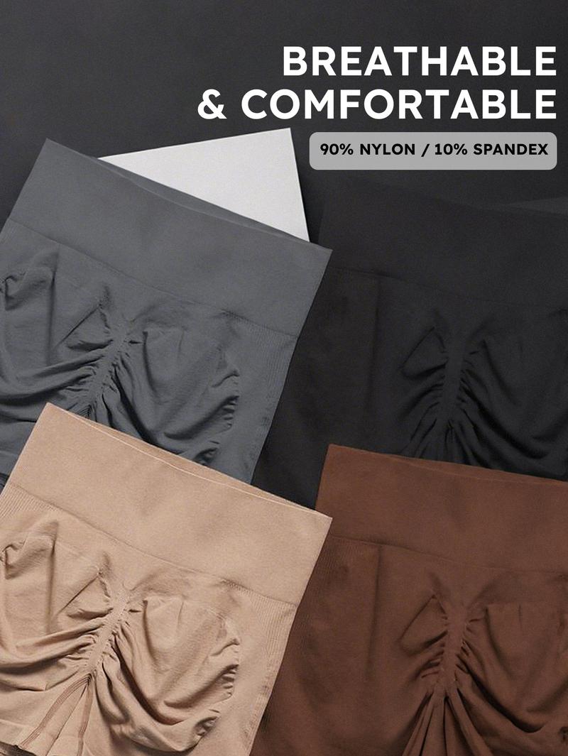 4-Pieces High Waist Tummy Control Side-Ribbed Butt-Lifting Seamless Shorts