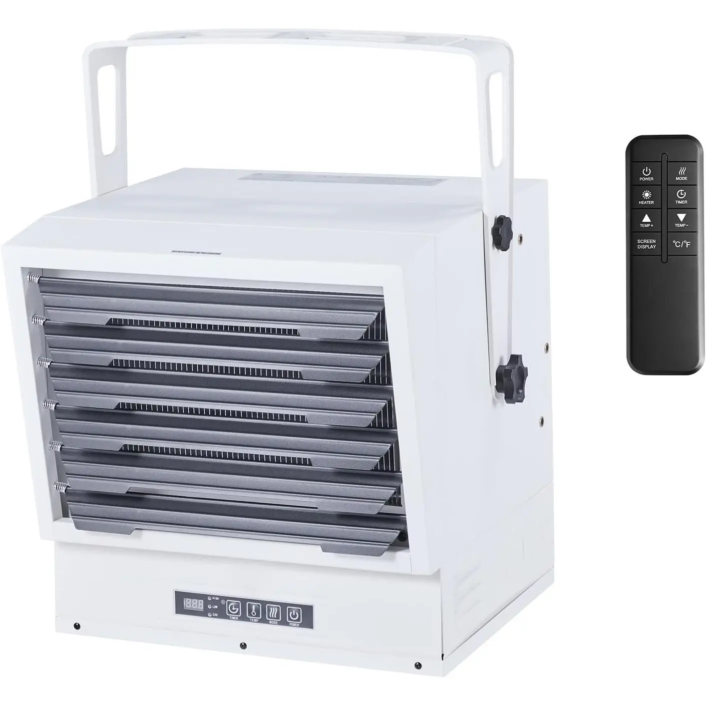VEVOR 15000-Watt 240V White Fan-Forced Electric Garage Heater, Remote Control, 10-Hour Timer, Overheat Protection, Built-In Thermostat, Ceiling/Wall-Mounted for Garage, Warehouse