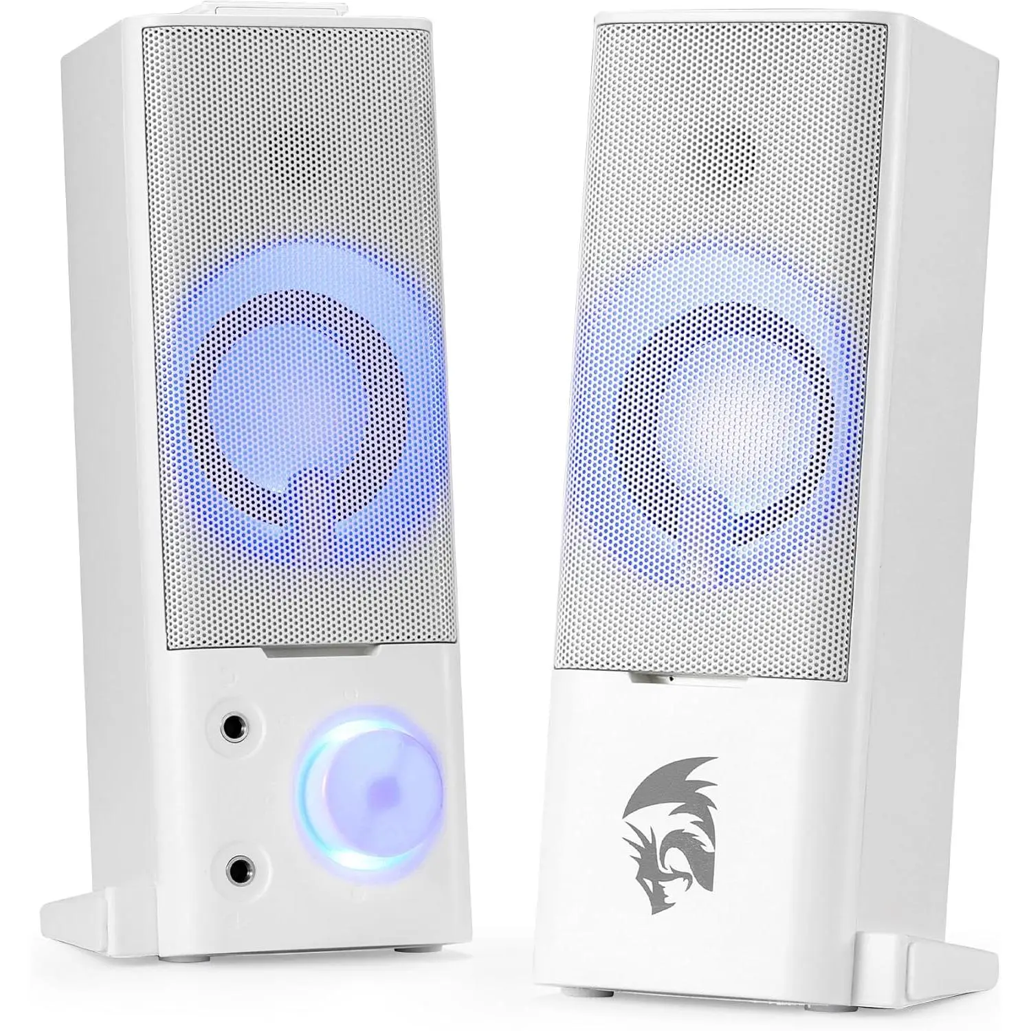 Redragon GS550 2.0 Channel Stereo Gaming Speaker - USB-Powered White Desktop Sound Bar, LED Light Display, Red Backlit, 3.5mm Cable, Headphone Jack, Compact PC Desk Accessory, Teenage Boy Gifts, Gamer Stuff, Cool Gifts for Guys tiktokshopbacktoschool, Aud