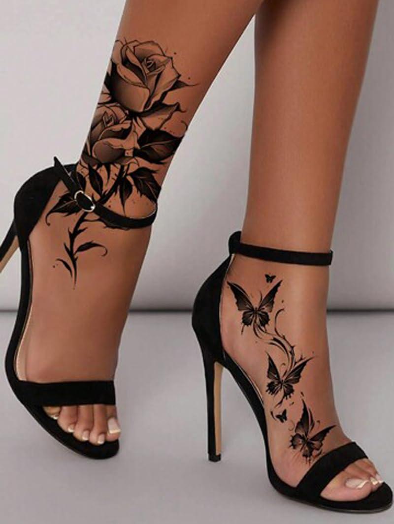 7pcs Red Temporary Rose Flower Arm & Leg Tattoo Stickers, Sexy Stripper Chest & Thigh Design, Waterproof, Perfect For Women