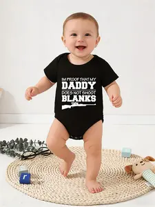 "I'm Proof That My Daddy Does Not Shoot Blanks" Baby Bodysuit Funny Gun Graphic Short Sleeve Cotton Romper for Newborns