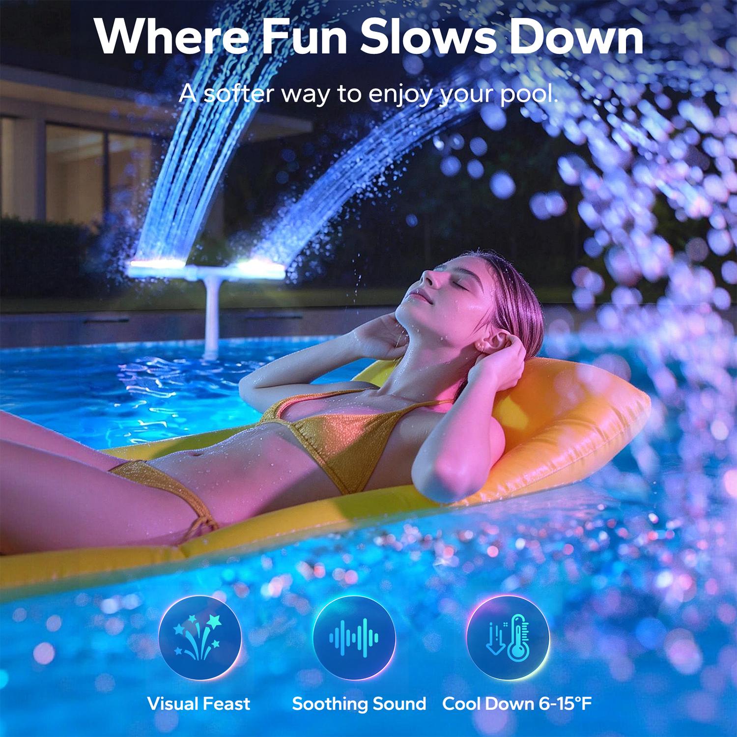 Solar Pool Fountain with Lights - Above/Inground Pool Fountain Lights with Remote Control, Adjustable Sprinkler Fountain with Dual Spray Heads, Auto Light Sensing, Pool Outdoor Water